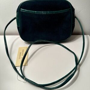 Elegant Hunter Green Suede & Leather Crossbody Bag